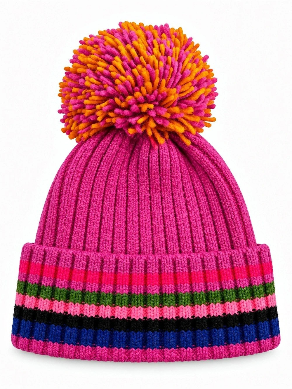 Shiraleah Chicago Pink Striped Pom Pom Beanie Colorful Après Ski Winter Hat
